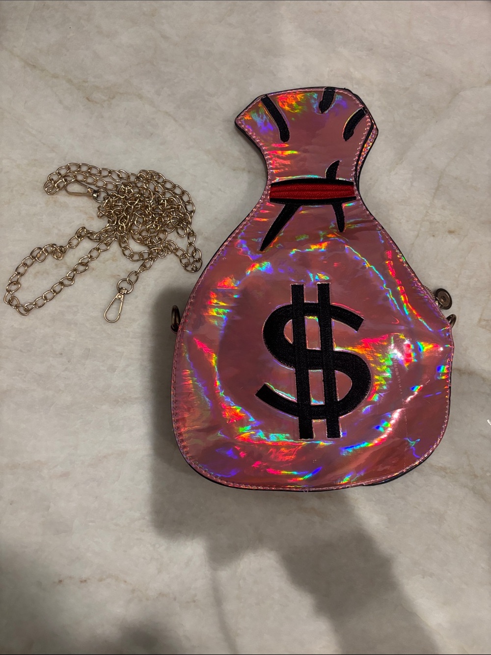 Holographic Pink Money Bag Crossbody Purse